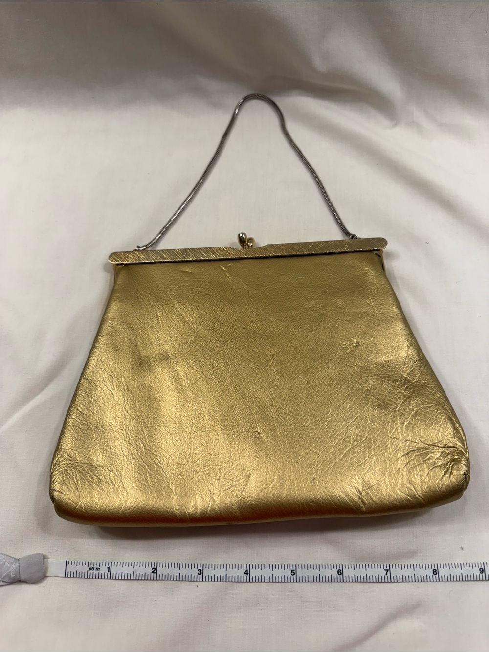 Gold Metallic Evening Clutch with Chain Handle